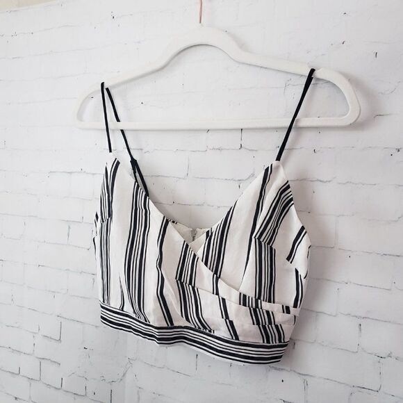 Lush Striped Crop Top Size S Black White Boutique Back Zipper NEW - Picture 3 of 10